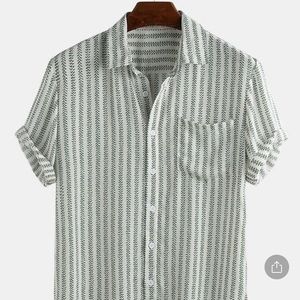 Men's Green and White Casual Button-Down Shirt